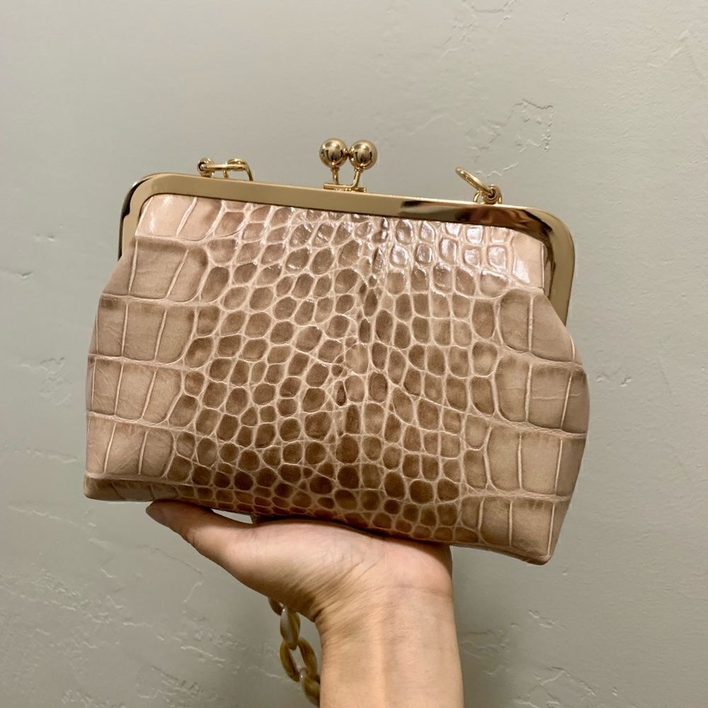 Handmade Genuine Leather Croc-Embossed Kisslock Clutch/Shoulder bag/Crossbody - Picture 3 of 16